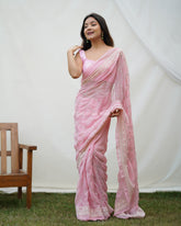 Soft Pink Chikankari Worked Heavy Georgette saree